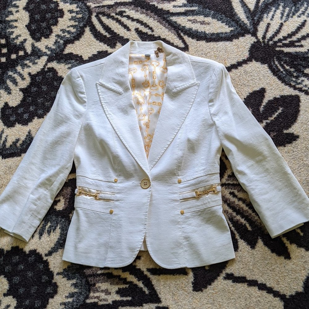 Matching White Blazer and Pantsuit Set with Gild Finishings